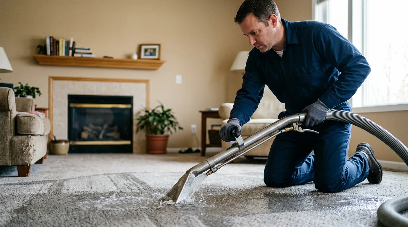 Water damage restoration technician working near Alsey, IL